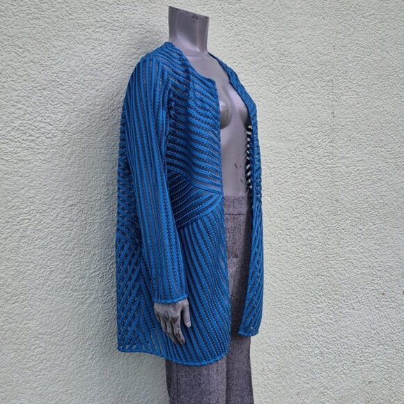 Chico's Travelers Collection Ladies Stylish See-Tru Blue Travelers Coat/Cardigan - Picture 7 of 17